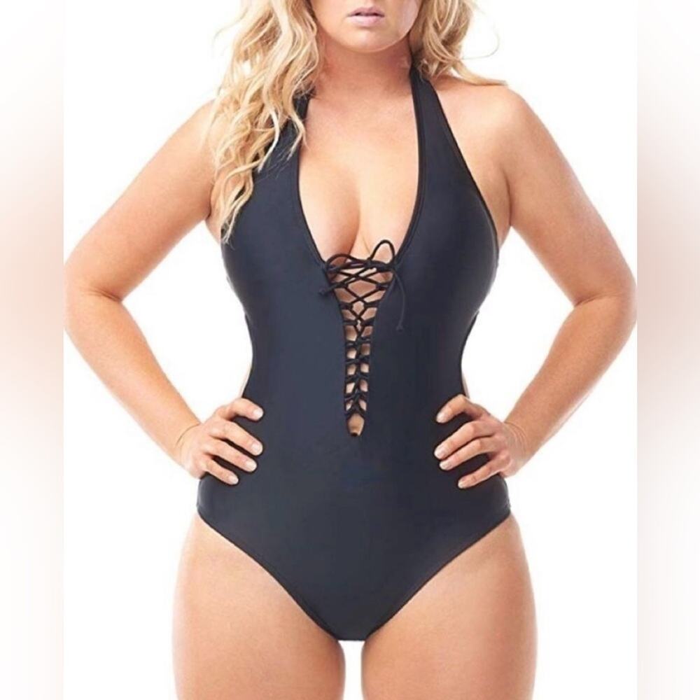 Ashley Graham sexy open back lace up swimsuit - size 16 - G16